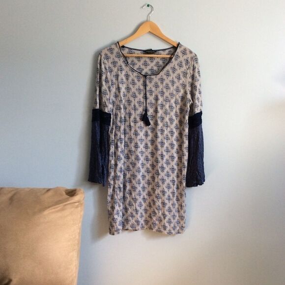 BOHO/Hippie Blue Patterned Dress - Picture 4 of 12